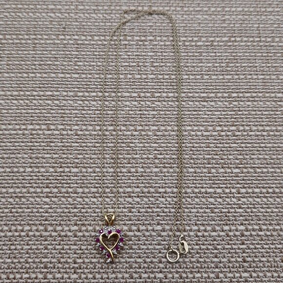 19 Inch Gold Over Sterling Silver Ruby Gems Heart Necklace A2452 - Picture 1 of 8